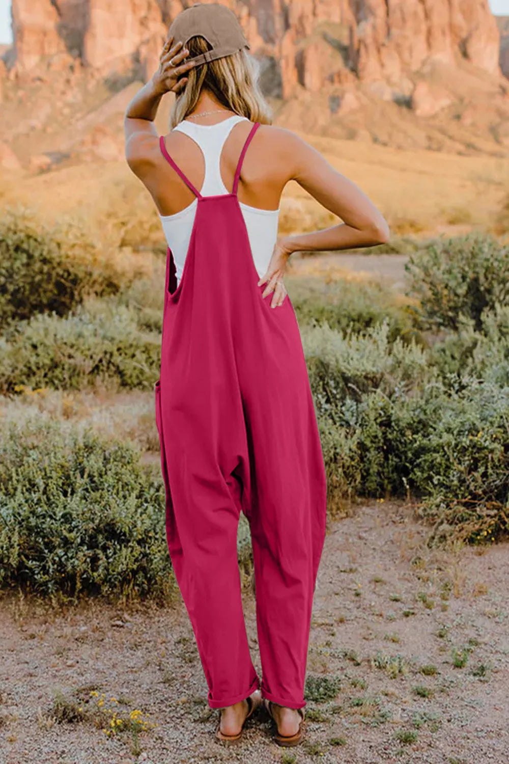 Double Take Full Size V-Neck Sleeveless Jumpsuit with Pockets - Lilixa.store