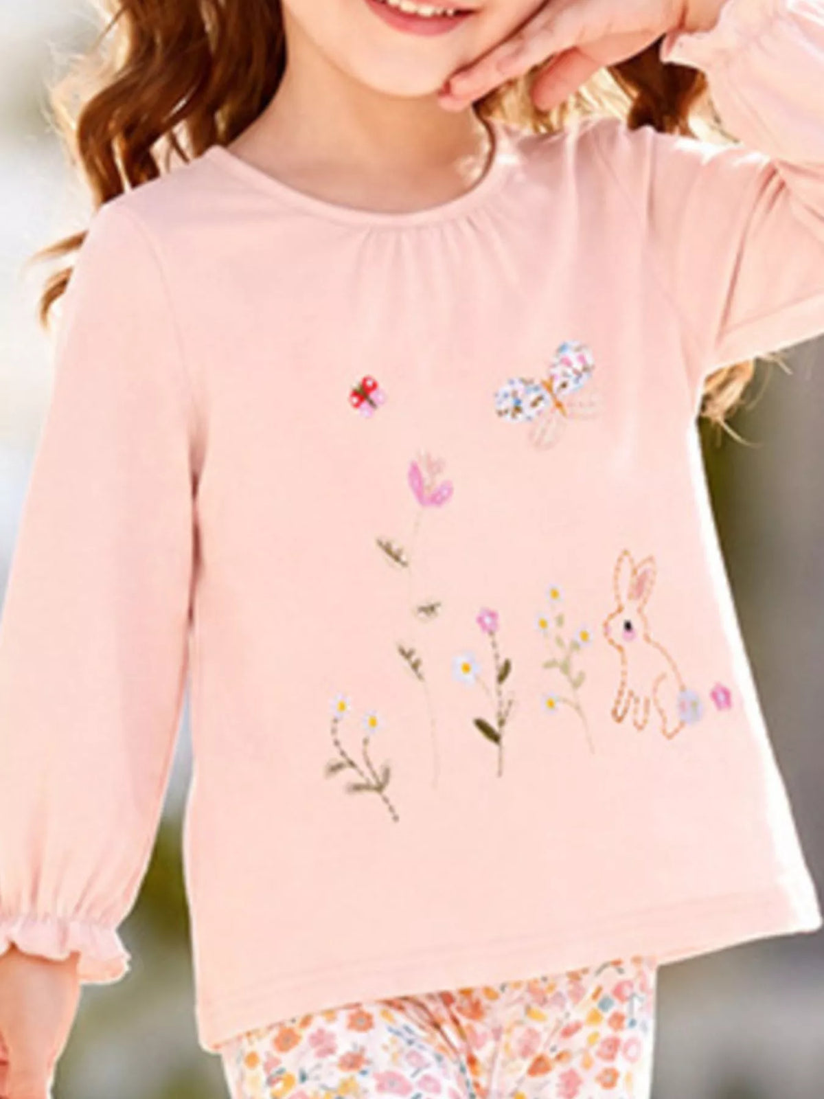 Children‘s Embroidered Long Sleeve Top and Floral Leggings Set in Watermelon pink, view 3