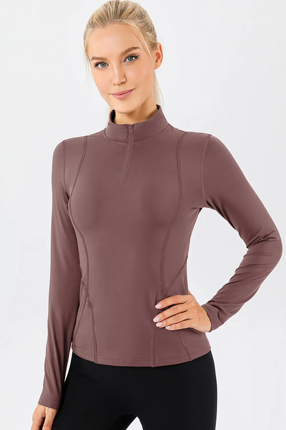 Mock Neck Quarter Zip Active T-Shirt - Lilixa.store