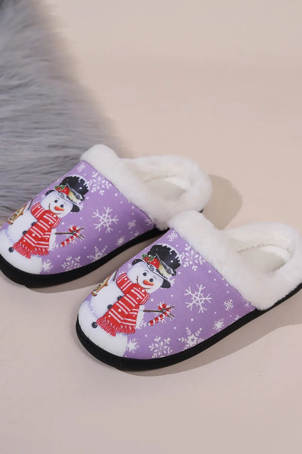 Snowman Round Toe Faux Fur Slippers - Lilixa.store