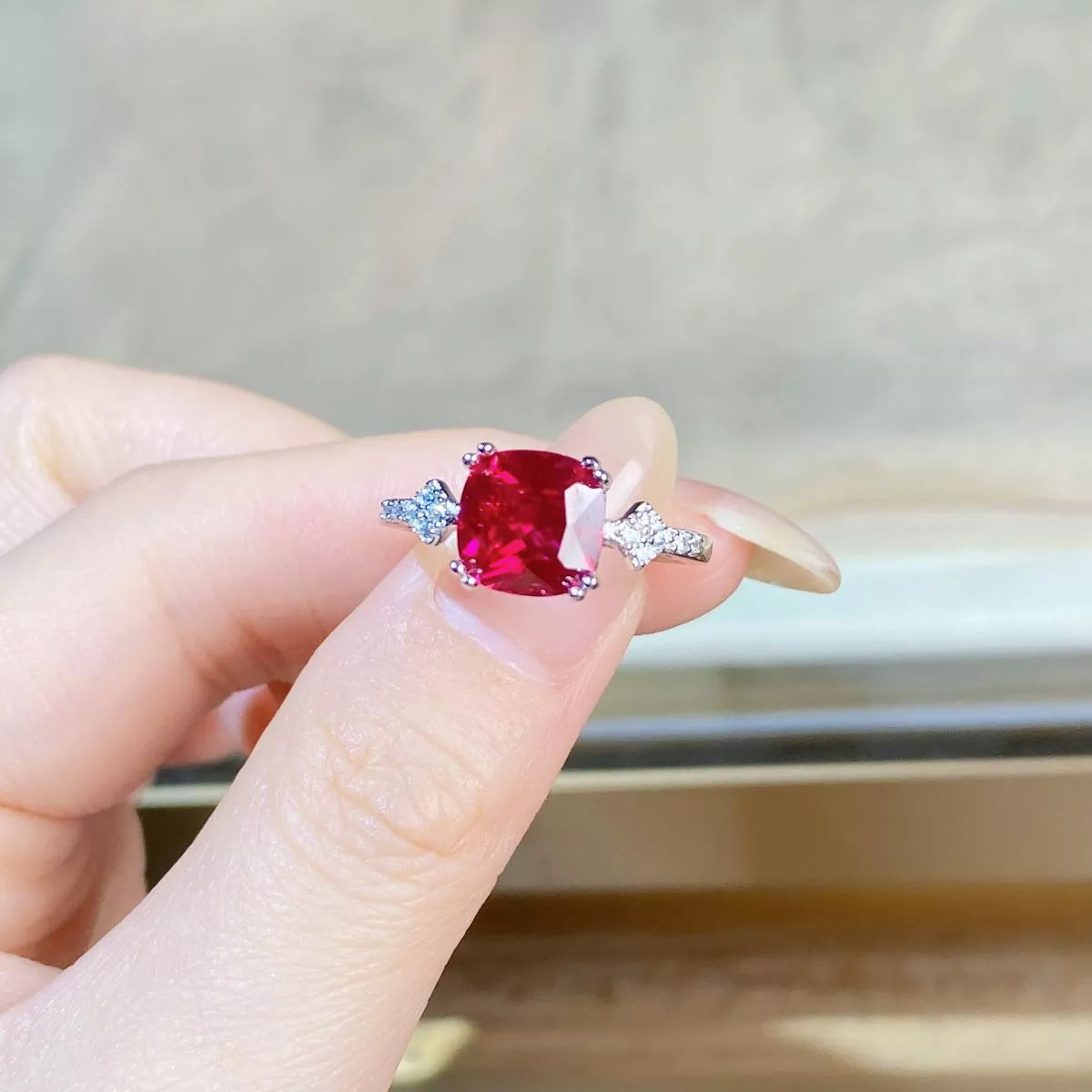 925 Sterling Silver Zircon Geometric Ring