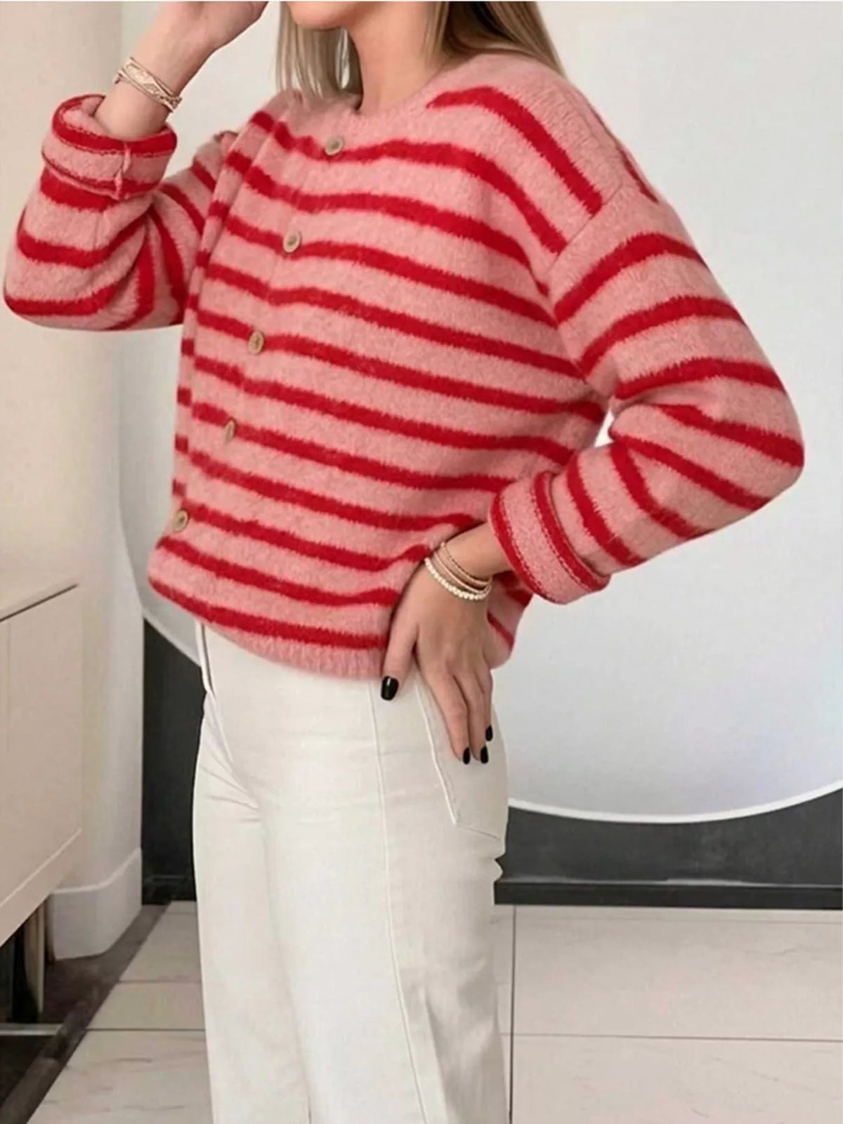 Striped Button-Down Cardigan - Lilixa.store
