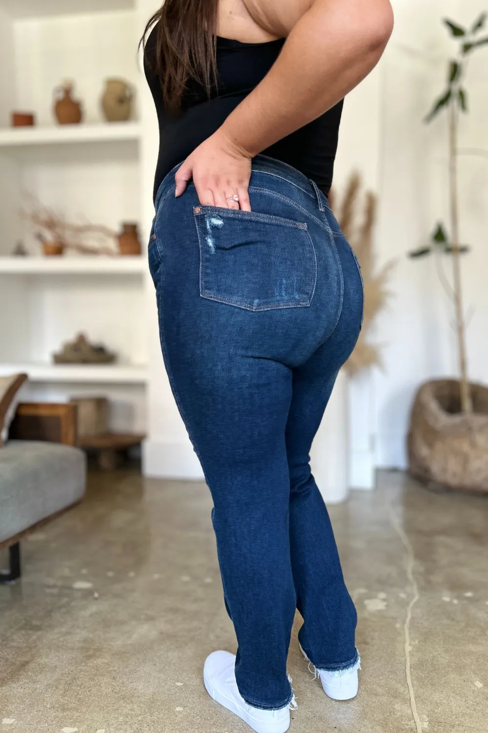 Judy Blue Full Size High Waist Rigid Magic Heavy Destroy Straight Jeans - Lilixa.store