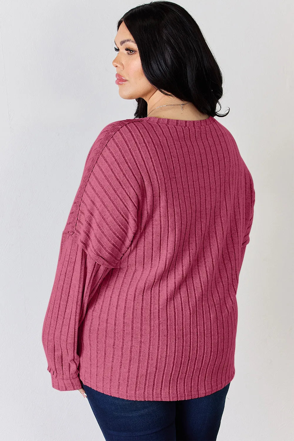 Basic Bae Full Size Ribbed Half Button Long Sleeve T-Shirt - Lilixa.store