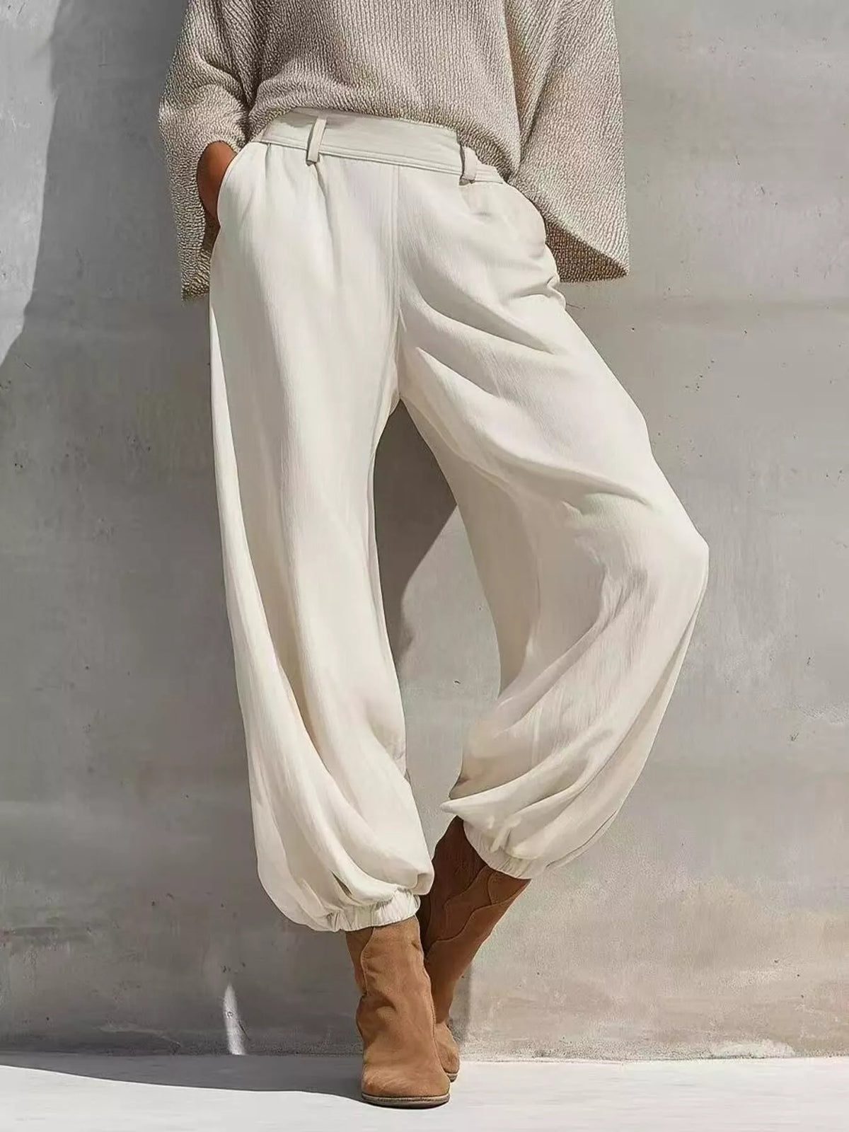 One-Shoulder Knit Top and High-Waisted Pants Set, view 2