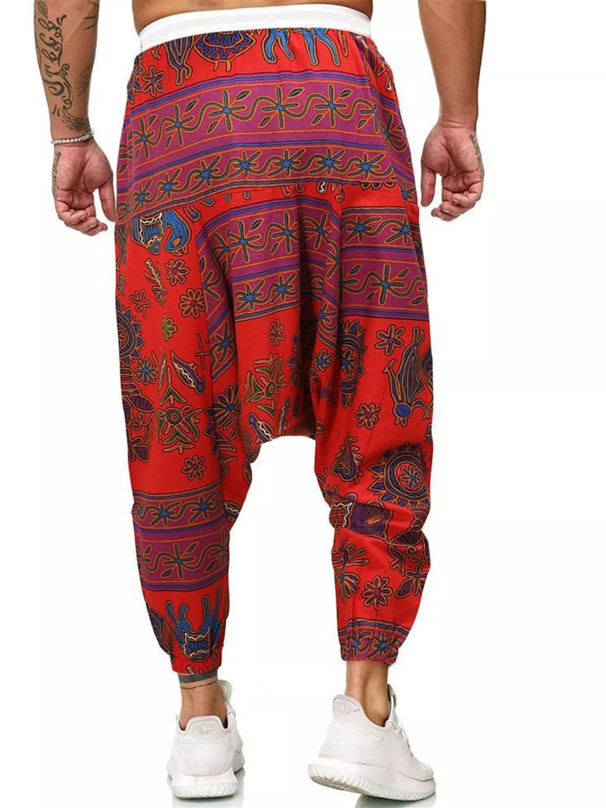 Men's Plus Size Bohemian Print Harem Pants in Red, view 3