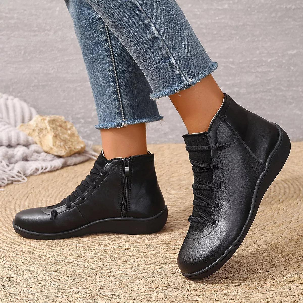 Lace-Up Faux Leather Ankle Boots - Lilixa.store