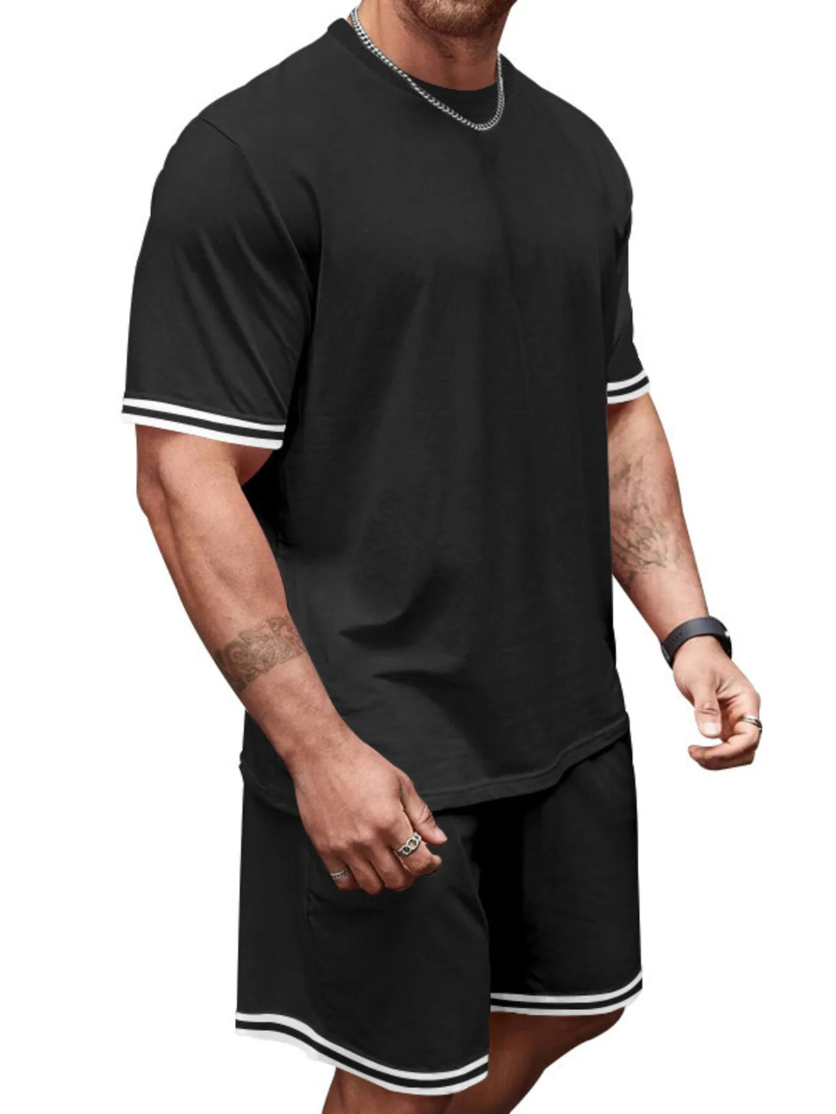 Men's Full Size Striped Short Sleeve Tee and Shorts Set Plus Size - Lilixa.store