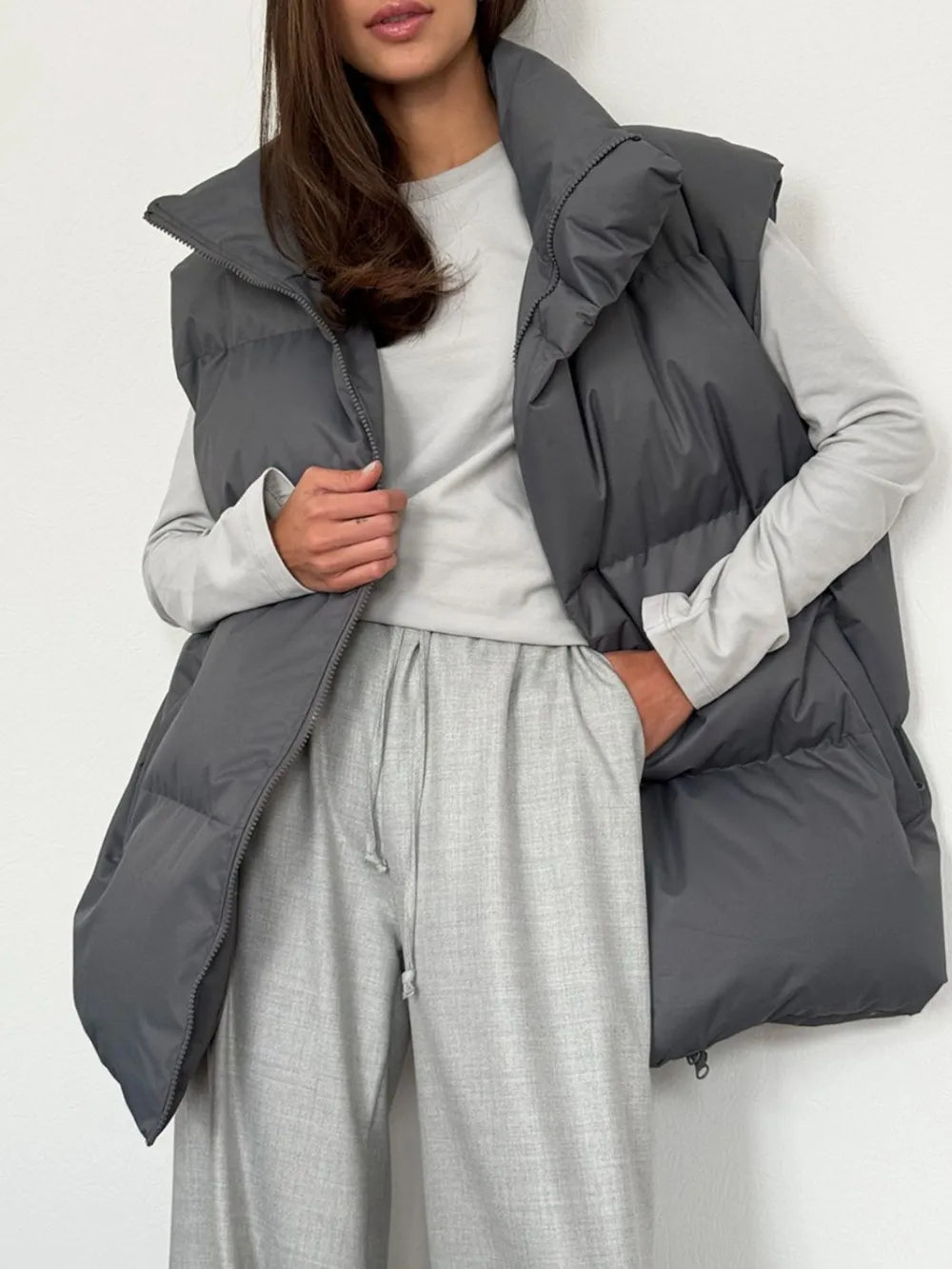Zip Up Turtleneck Vest Coat, view 10
