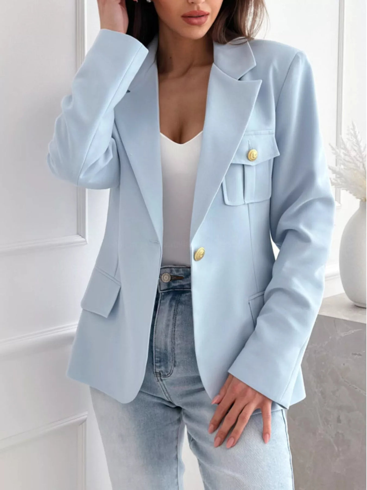 Lapel Collar One Button Blazer - Lilixa.store