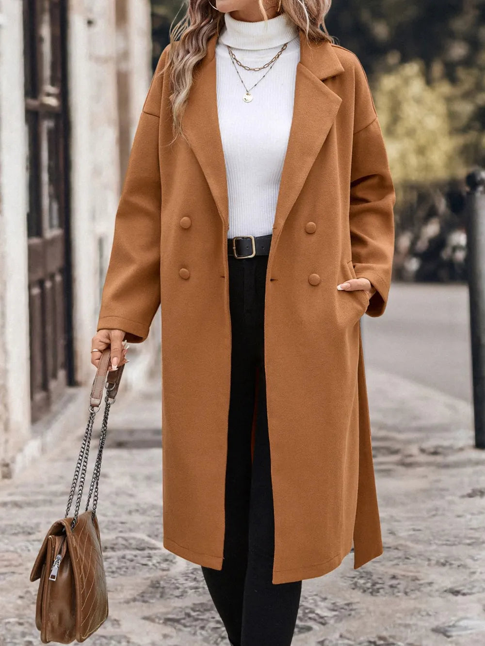 Perfee Dropped Shoulder Tie Waist Coat - Lilixa.store