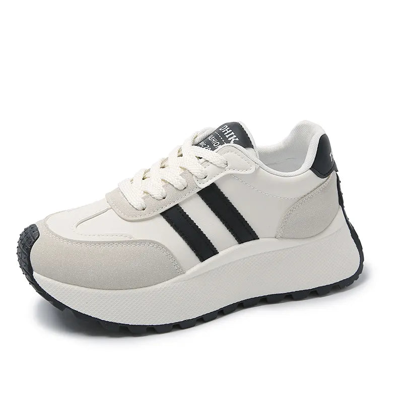 Side Striped Lace Up Platform Athletic Sneakers - Lilixa.store