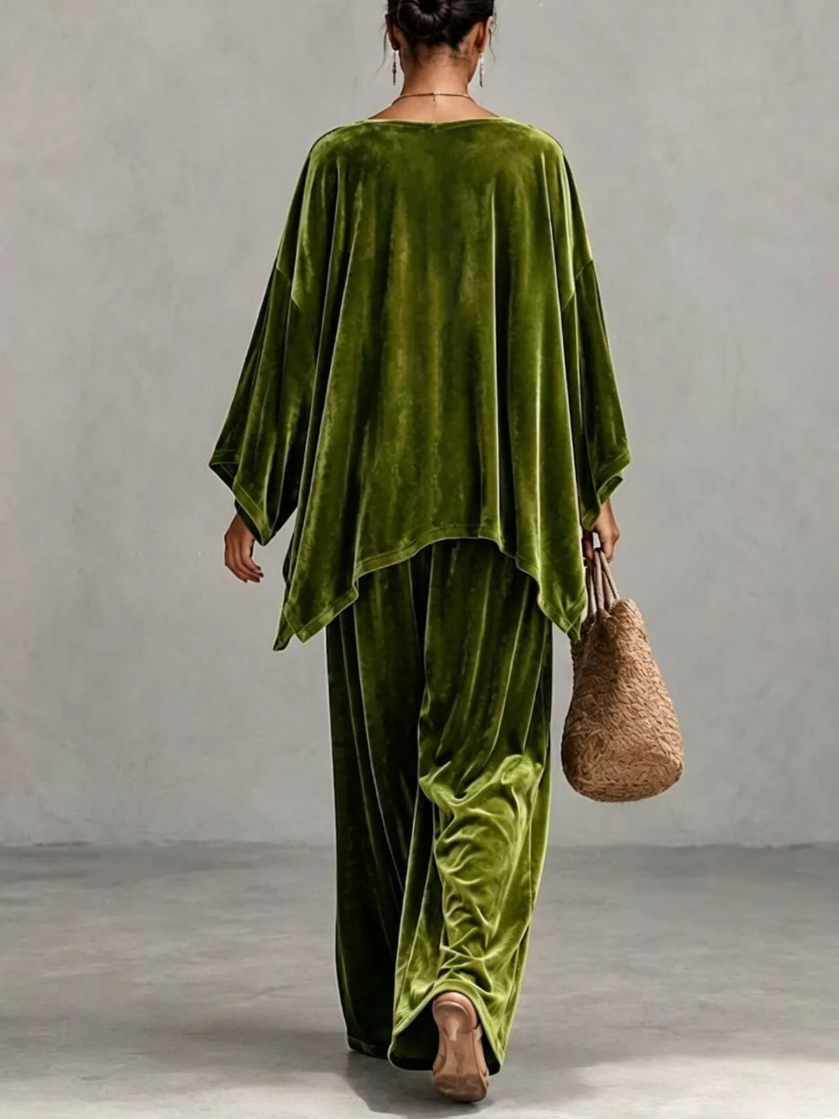 Full Size Asymmetrical Top and Wide Leg Pants Set Plus Size, view 2