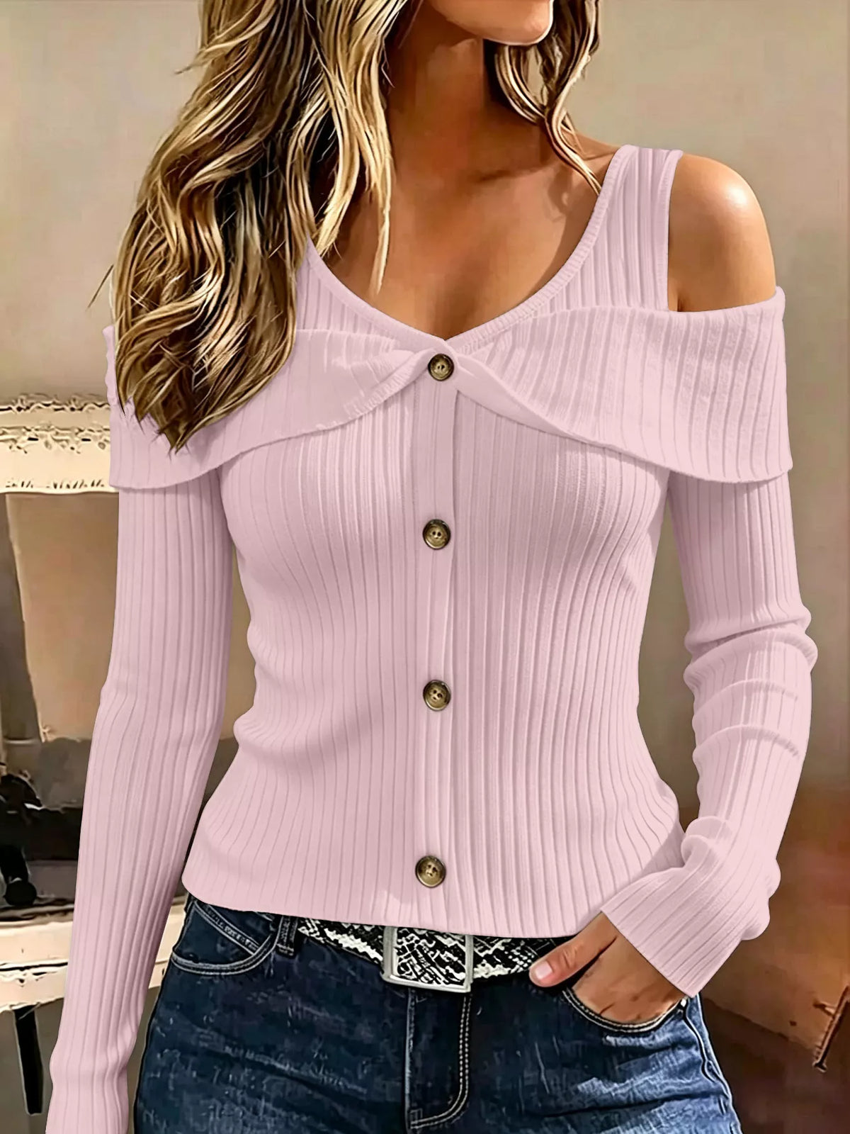 Cold Shoulder Ribbed Knit Top - Lilixa.store