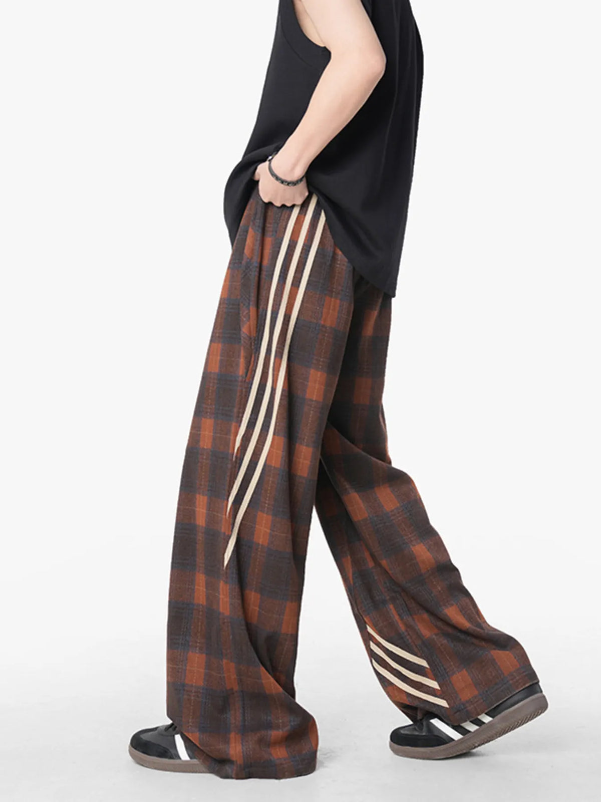 Men's Plaid Wide Leg Casual Pants, view 5