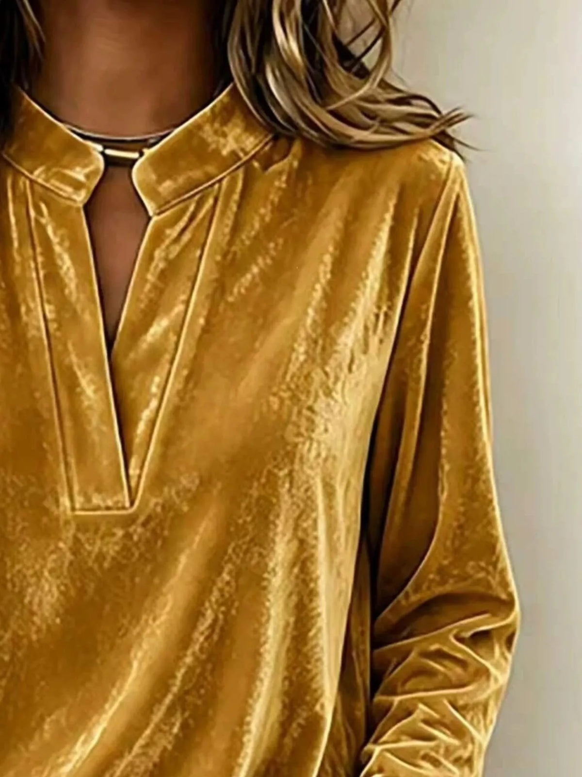 Full Size Velvet Notched Long Sleeve Blouse Plus Size - Lilixa.store
