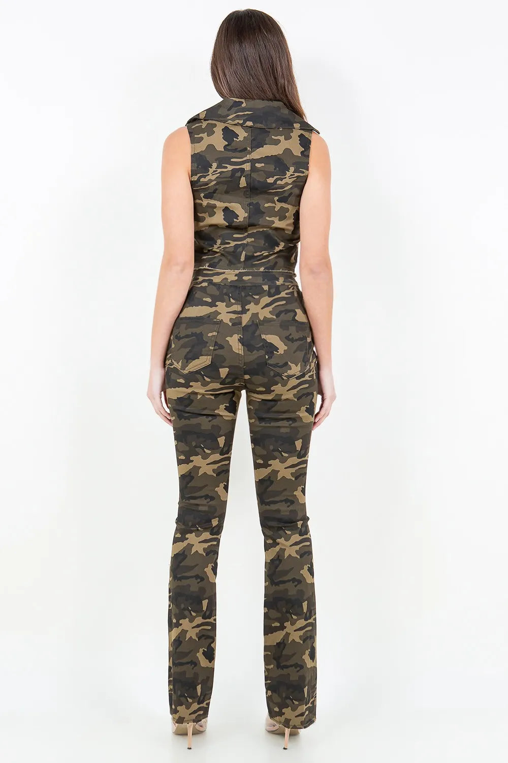 American Bazi V-Cut Ruched Camo Flare Pants - Lilixa.store