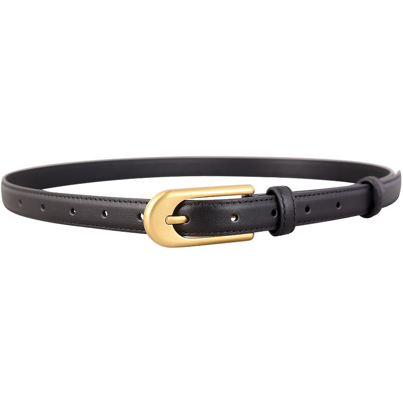Gold Buckle Skinny Leather Belt - Lilixa.store