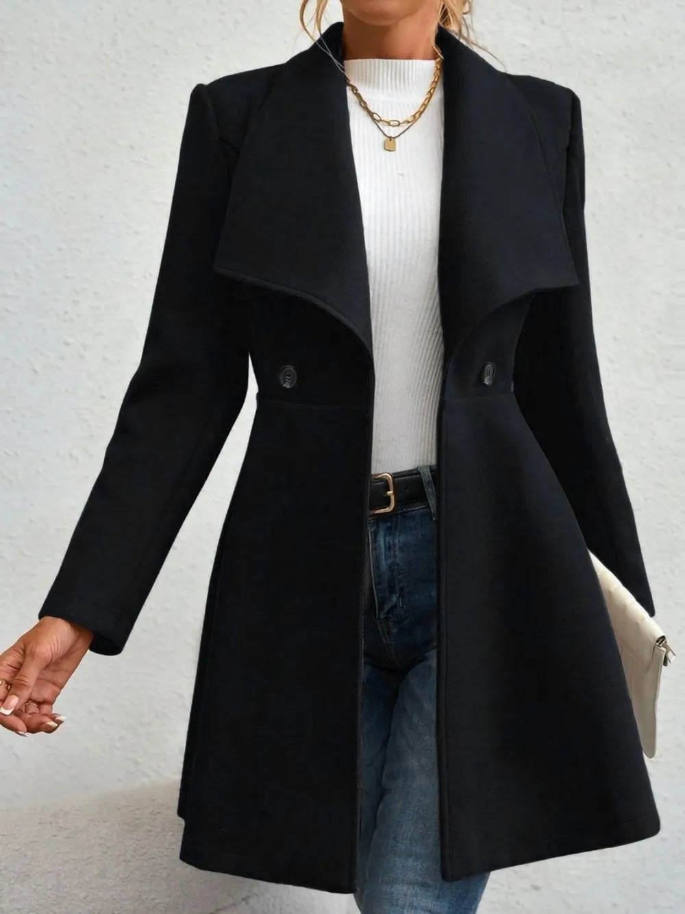 Collared Neck Button Up Long Sleeve Coat, view 4