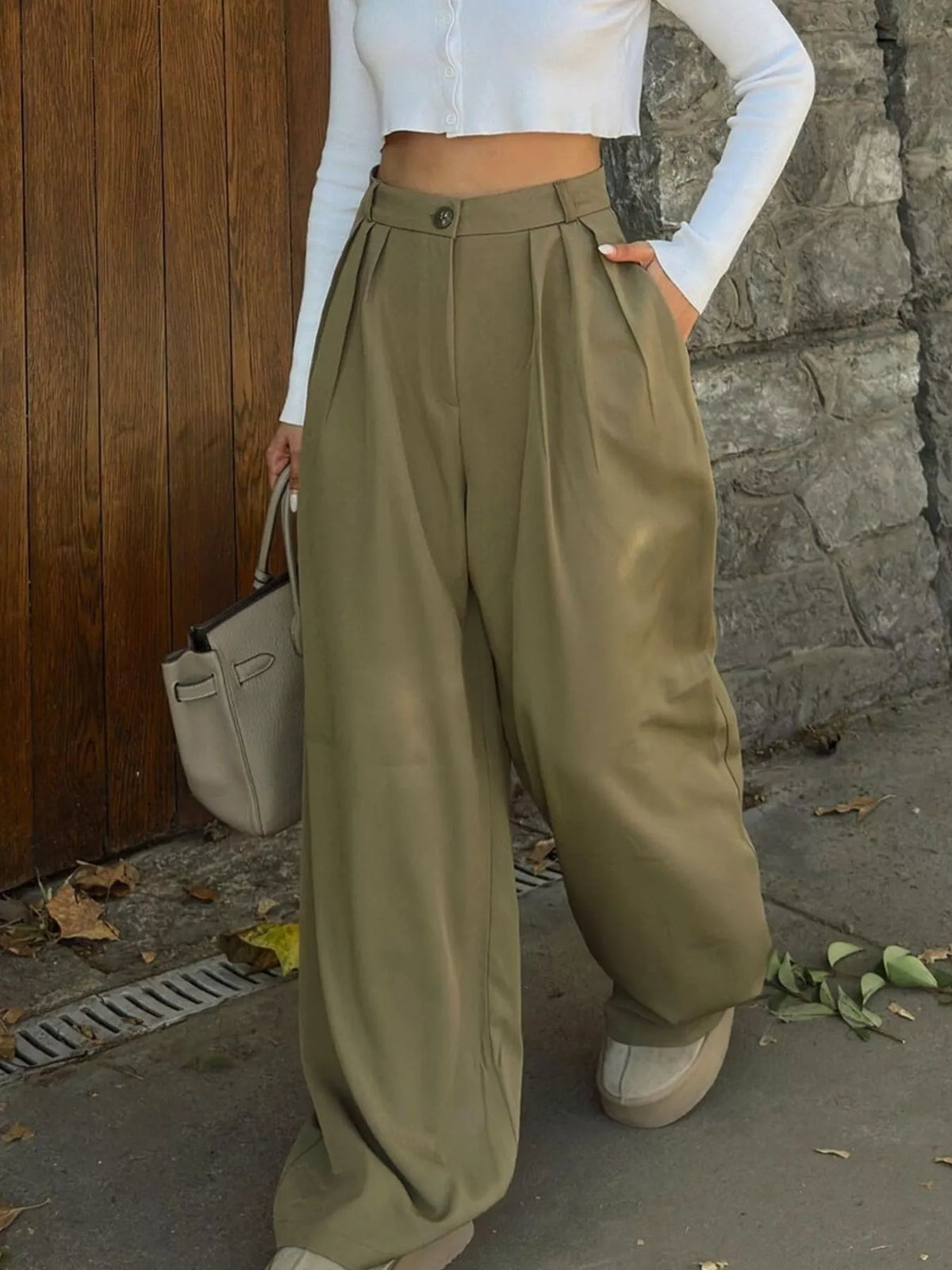High-Waisted Pleated Wide-Leg Pants