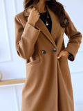 Lapel Collar Wool Blend Overcoat in Khaki