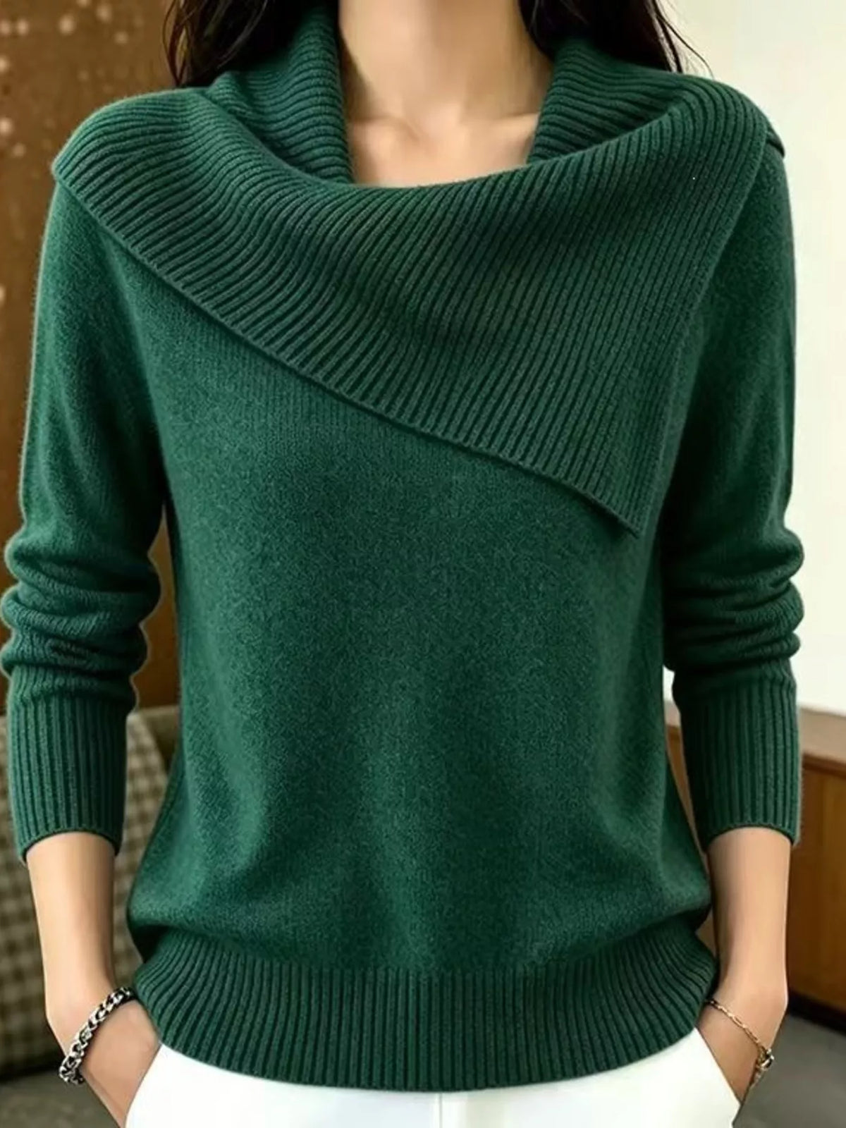 Full Size Asymmetric Ribbed Collar Sweater Plus Size