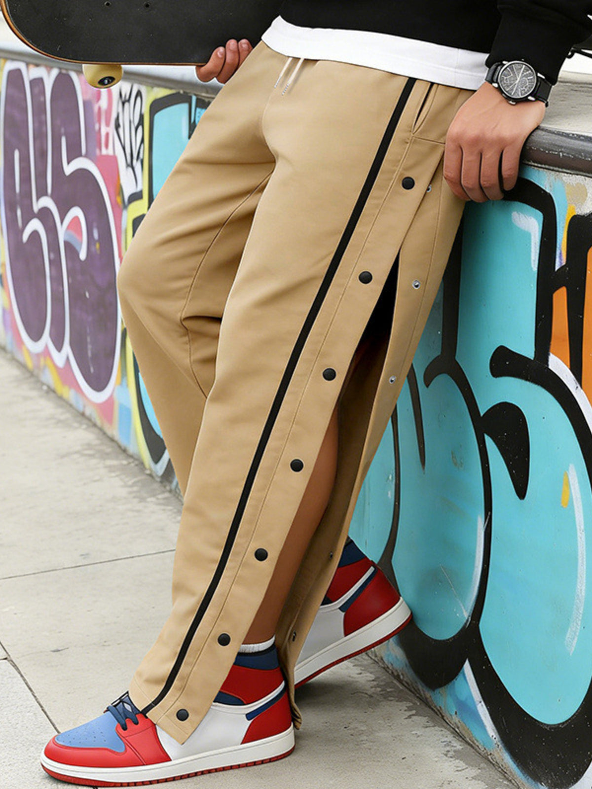 Men's Full Size Side Snap Button Pants Plus Size - Lilixa.store