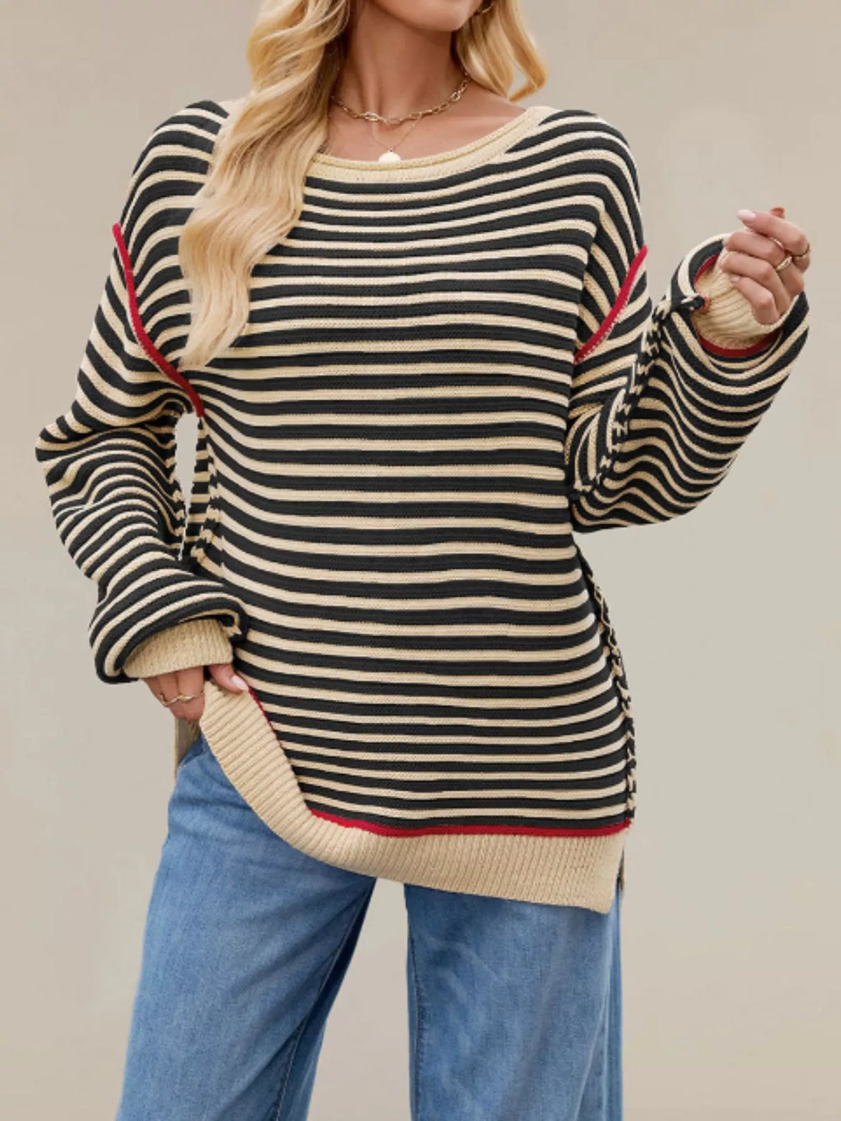 Oversized Striped Dropped Shoulder Sweater