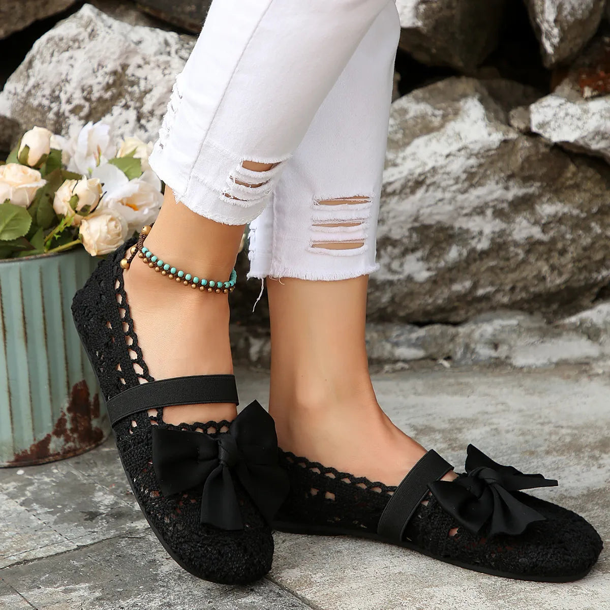Bow Round Toe Flat Slip-Ons, view 6