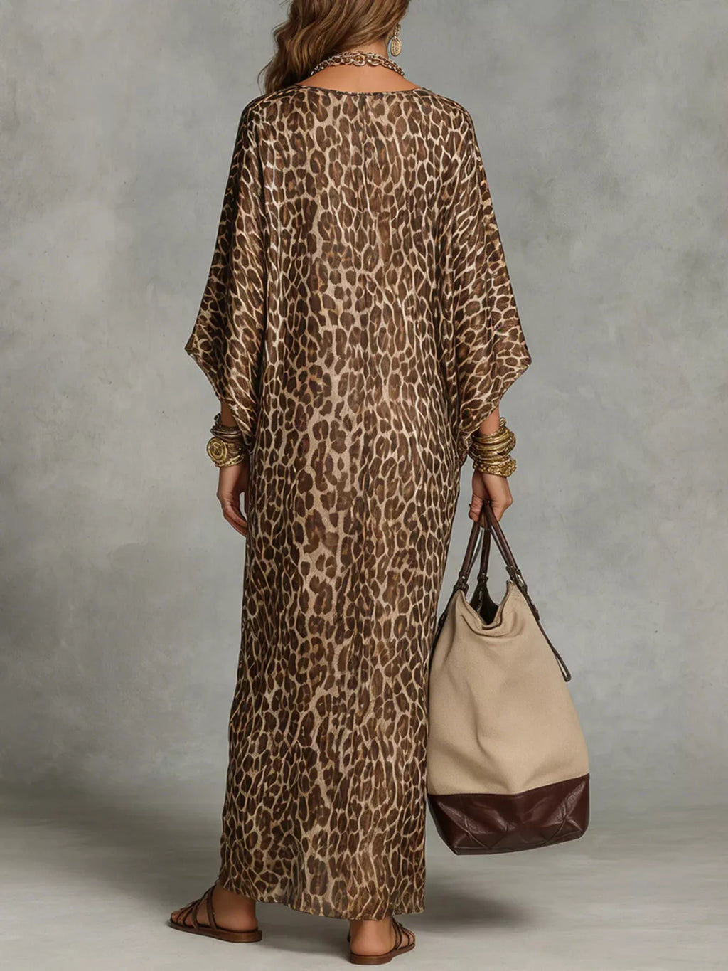 Leopard Print V-Neck Maxi Dress - Lilixa.store