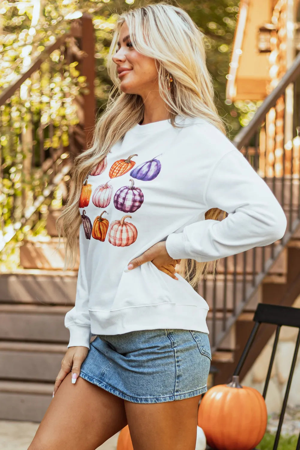 Pumpkin Graphic Long Sleeve Sweatshirt - Lilixa.store