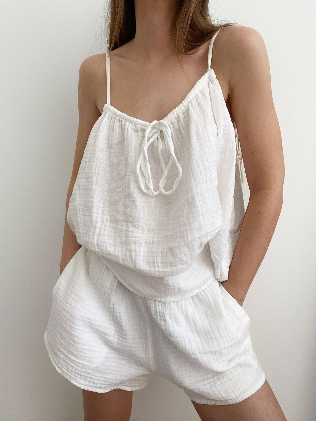 Tie Front Relaxed Fit Cami and Shorts Set - Lilixa.store
