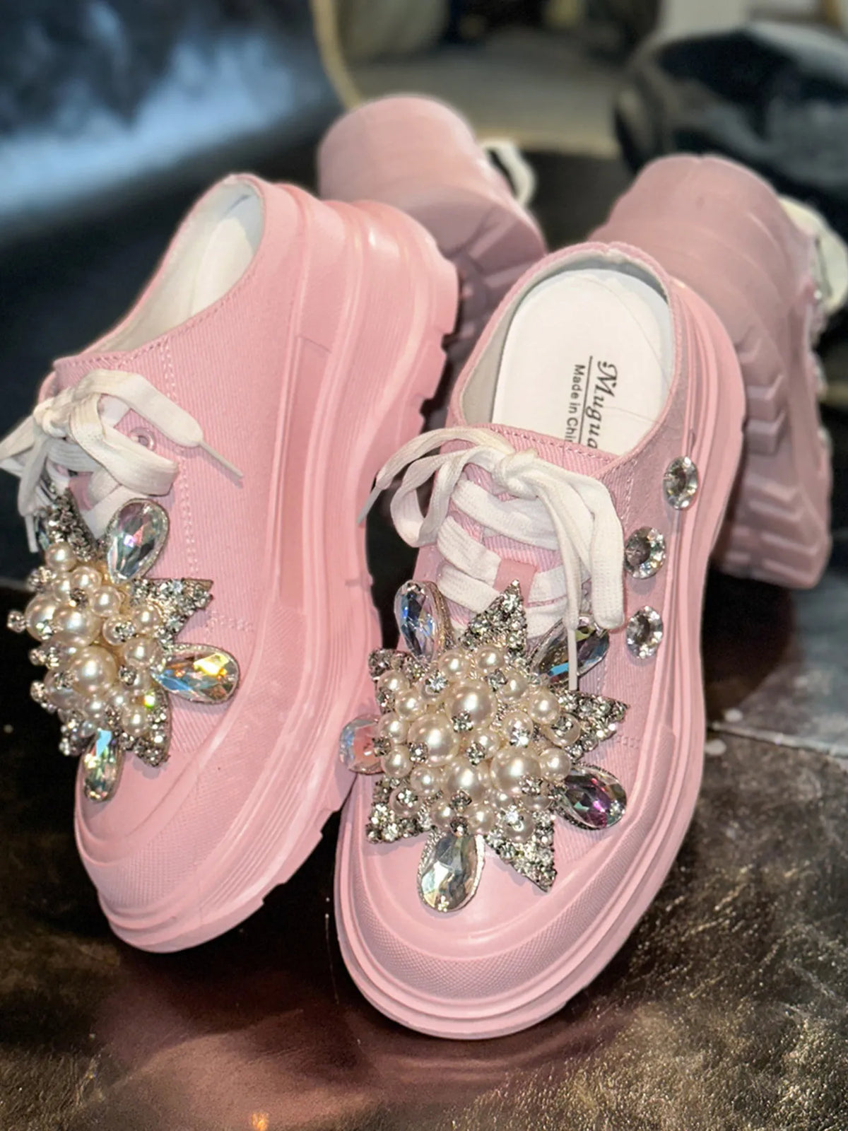 Pearl Embellished Platform Slip-Ons, view 6