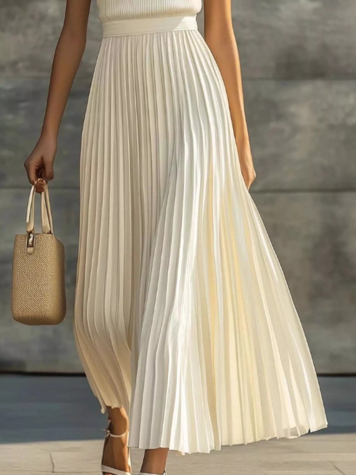 Ribbed Sleeveless Pleated Maxi Dress