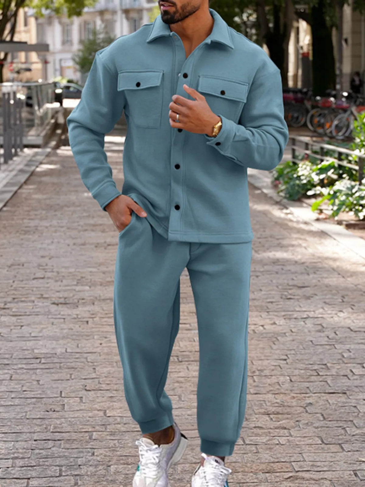 Men's Full Size Long-Sleeve Shirt and Joggers Set Plus Size - Lilixa.store