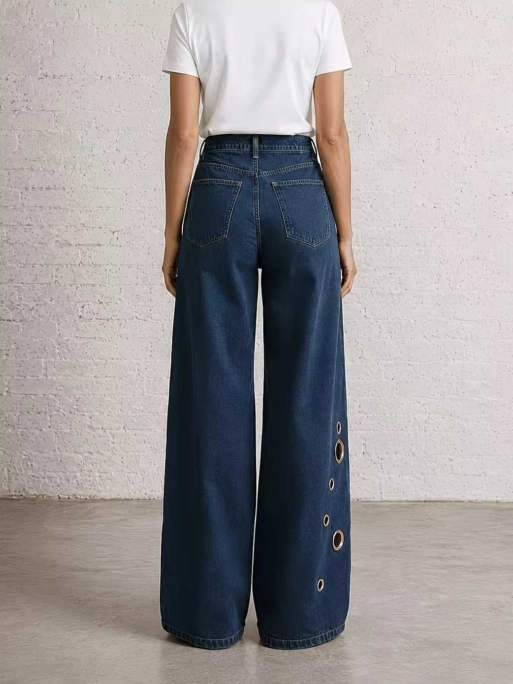 Wide Leg Jeans with Eyelet Details - Lilixa.store