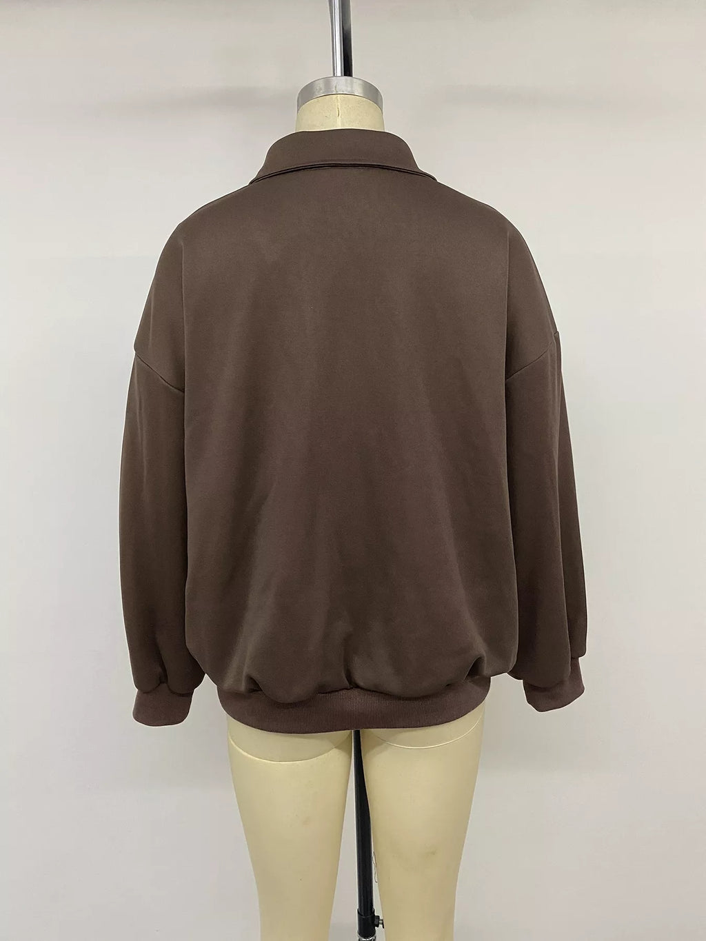 Polo Collar Dropped Shoulder Sweatshirt - Lilixa.store