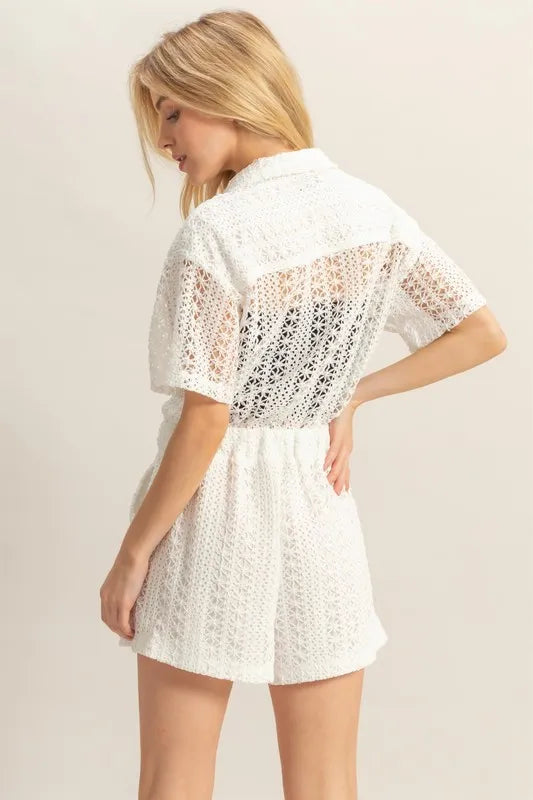 HYFVE Crochet Button Front Short Sleeve Romper - Lilixa.store