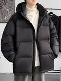 Men's Full Size Warm Padded Hooded Puffer Jacket Plus Size in Black