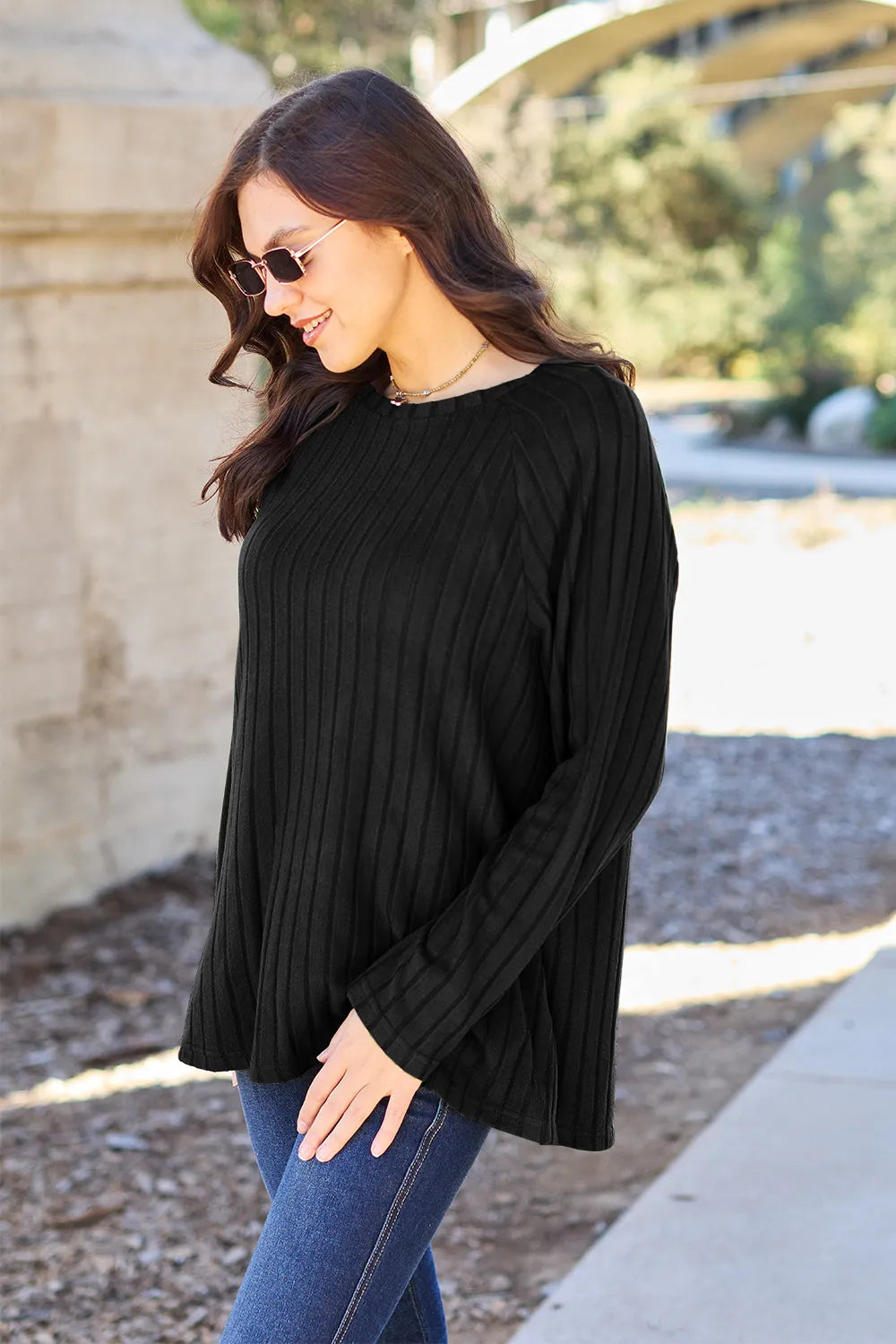 Basic Bae Full Size Ribbed Round Neck Long Sleeve Knit Top - Lilixa.store