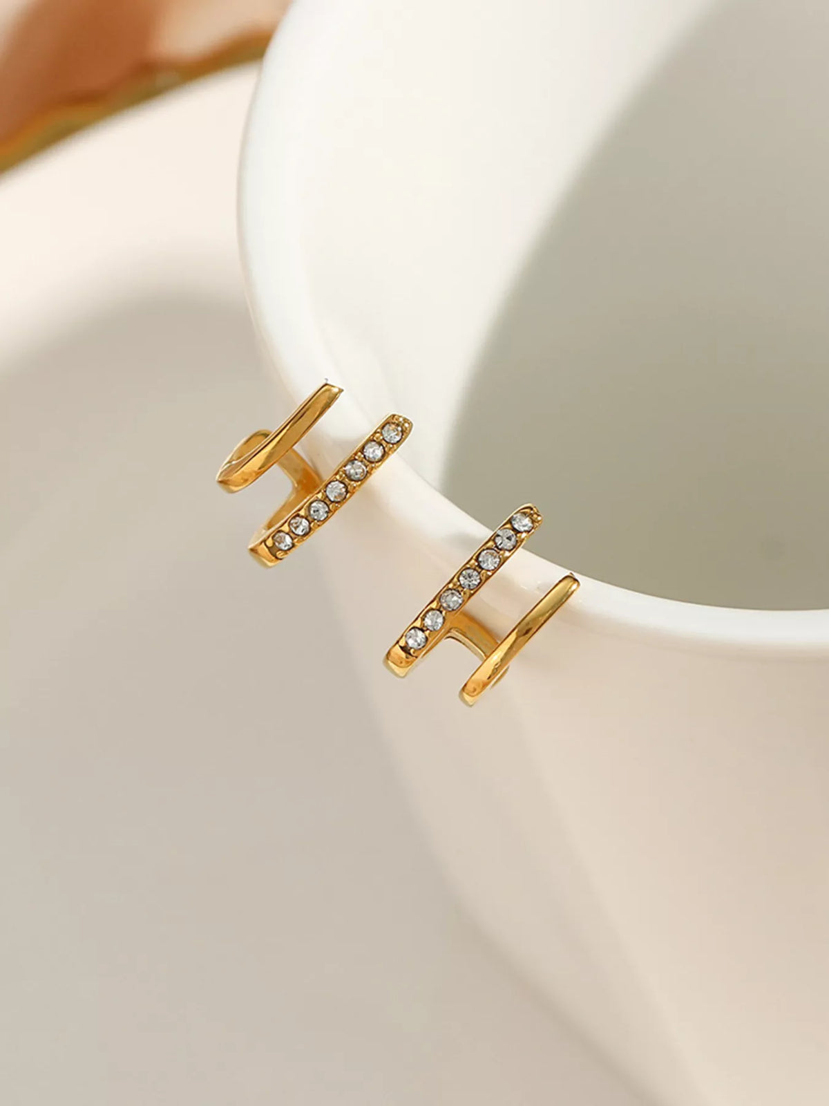 Double-Layer Hoop Earrings in Gold, view 8
