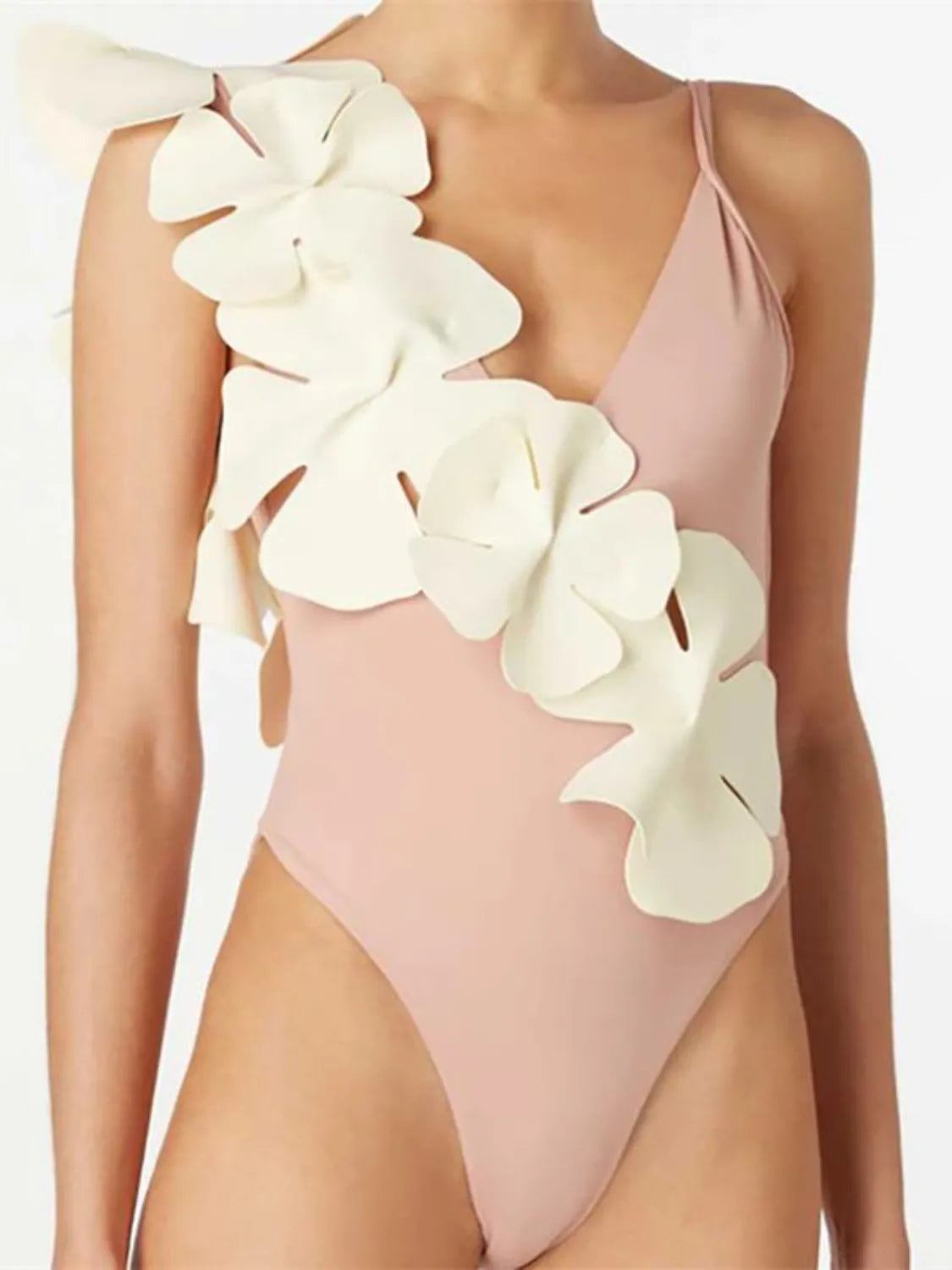 Contrast Flower Spaghetti Strap One-Piece Swimwear - Lilixa.store