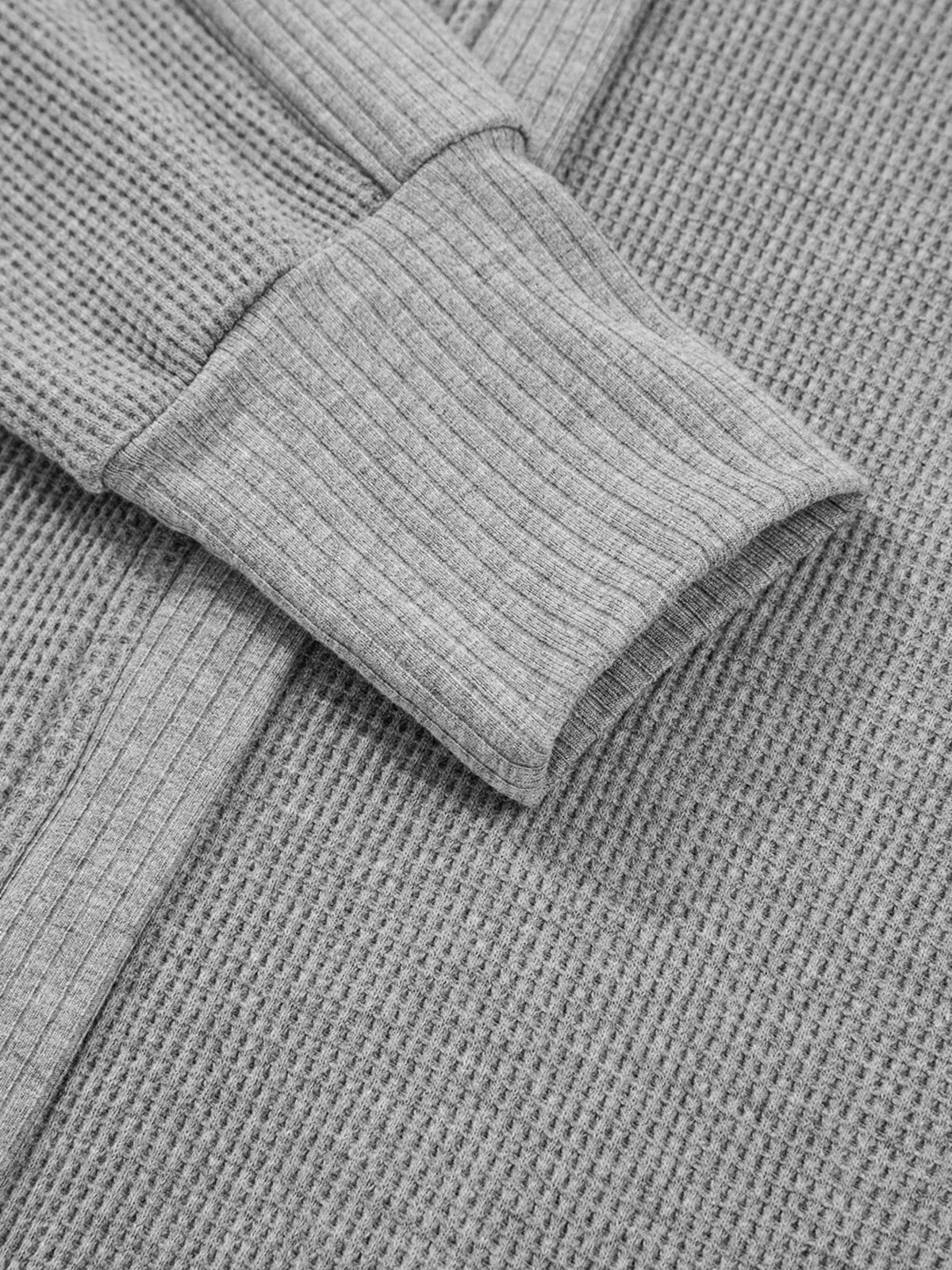 Waffle Splicing Zip Up Front Button Hooded Jacket in Gray, view 9
