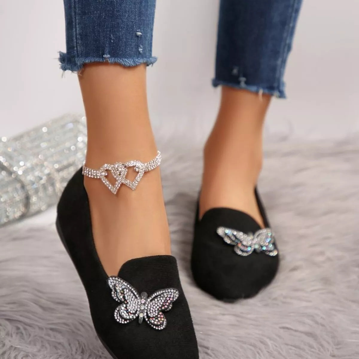 Butterfly Decor Slip-Ons in Black, view 2