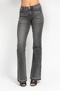 Judy Blue Full Size Mid Rise Tummy Control Washed Gray Release Hem Flare Jeans Plus Size - Lilixa.store
