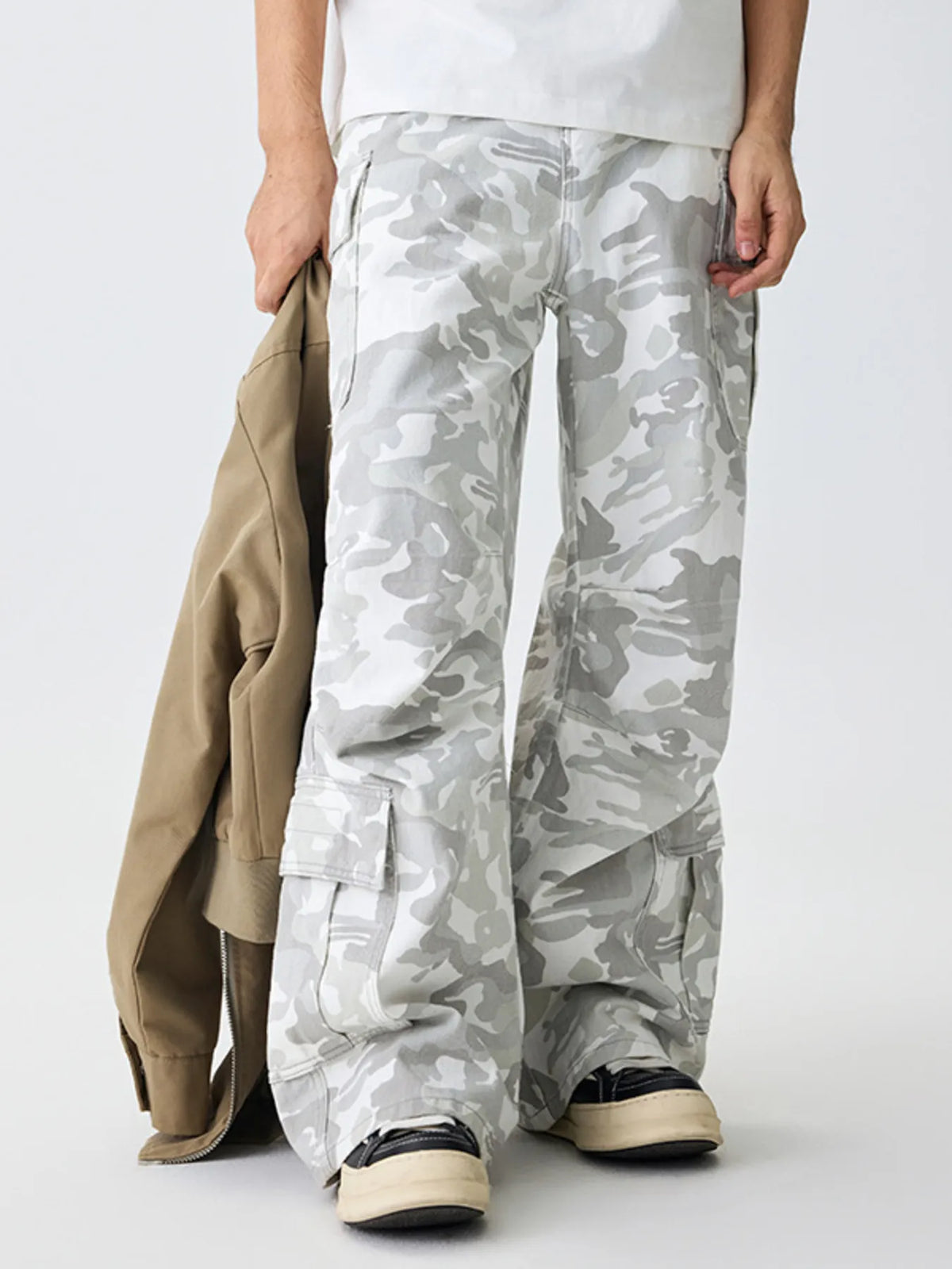 Men's Relaxed Fit Camo Cargo Pants in Snow Camouflage, view 2
