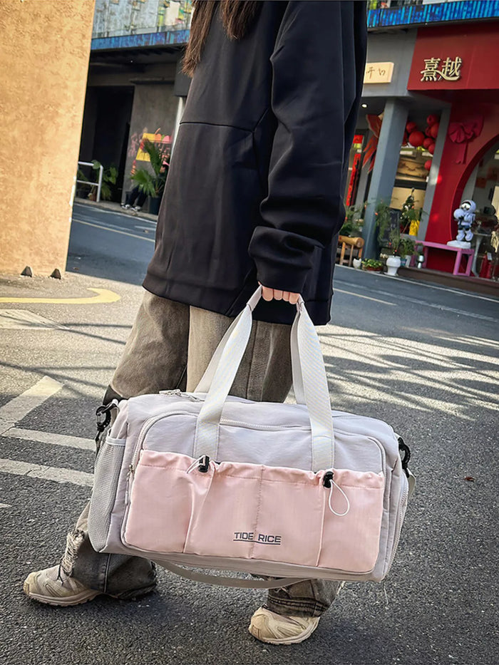 Drawstring Multiple Pockets Travel Bag in Pink