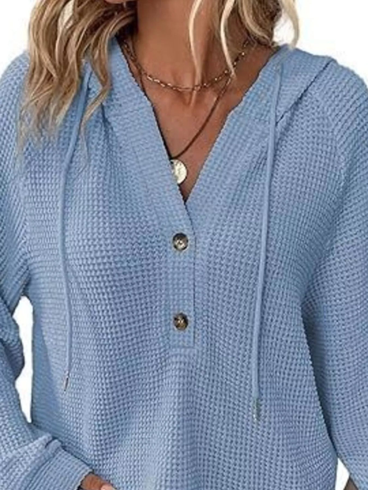 Full Size Waffle Knit Half-Button Hoodie Plus Size - Lilixa.store