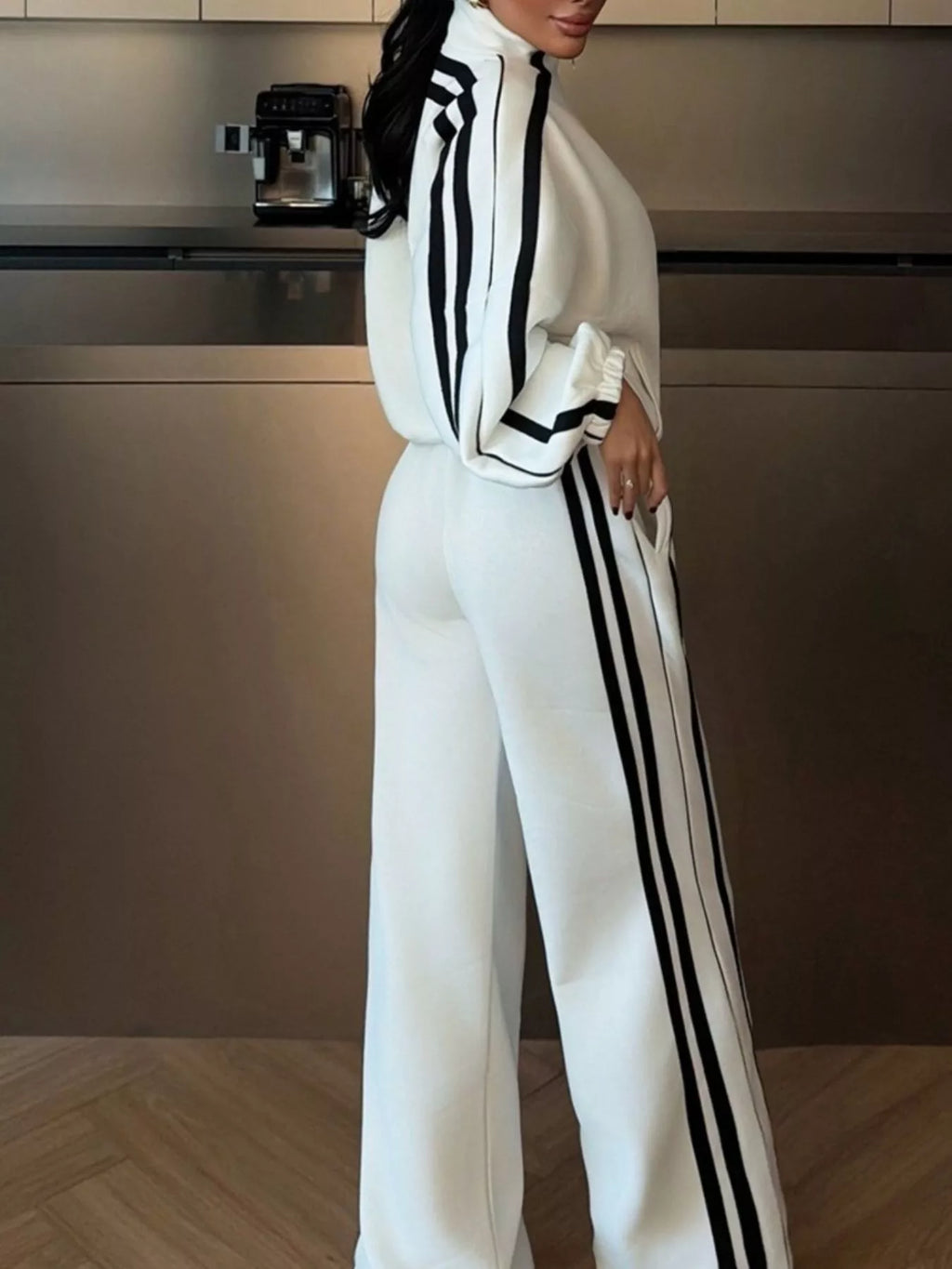 Side Stripes Zip Up Top and Pants Set - Lilixa.store