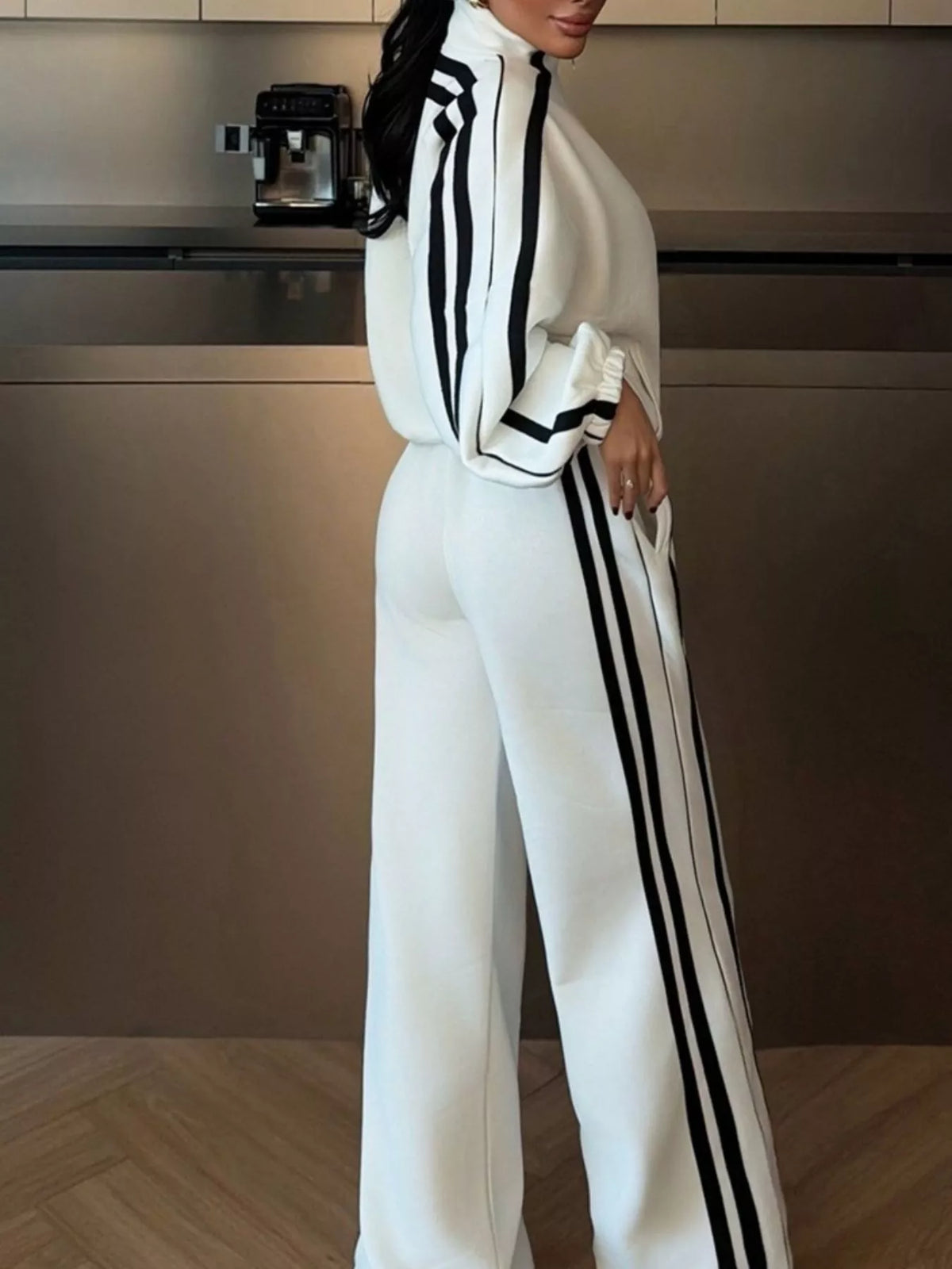 Side Stripes Zip Up Top and Pants Set - Lilixa.store